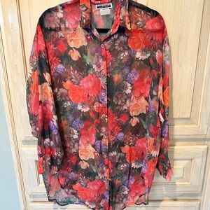 Vintage Contempo Casuals Floral Sheer Blouse